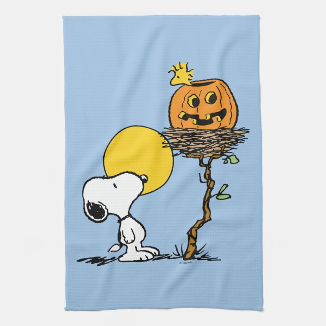 Linge De Cuisine Snoopy & Bois Nid Avec Jack O'Lantern (Vertical)