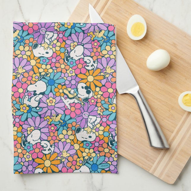 Linge De Cuisine Snoopy & Motif de fleurs de bois (Quart Plié)