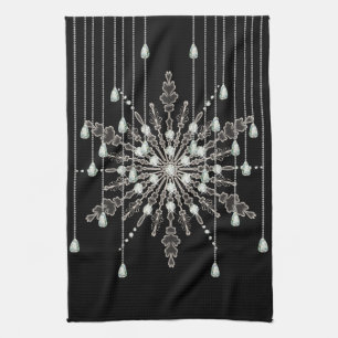 Linge De Cuisine Snowflake élégant bijou look hiver noir gris