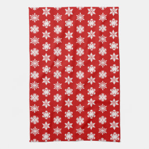 Linge De Cuisine Snowflakes Ikat - Rouge foncé et blanc