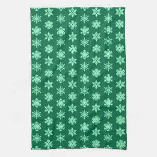 Linge De Cuisine Snowflakes Ikat - Vert pin et menthe