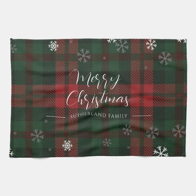 Linge De Cuisine Snowflakes Plaid Motif Noël personnalisé (Horizontal)