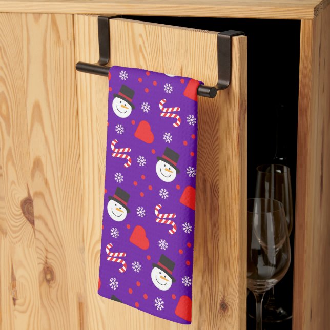 Linge De Cuisine Snowflakes Snowman Sucres de canne Arrière - plan  (Pliage en tiers)