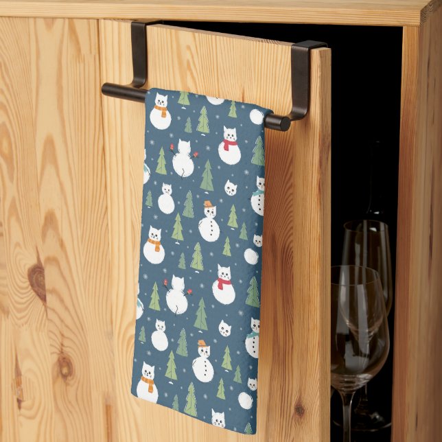 Linge De Cuisine Snowman Cats Motif de vacances (Pliage en tiers)