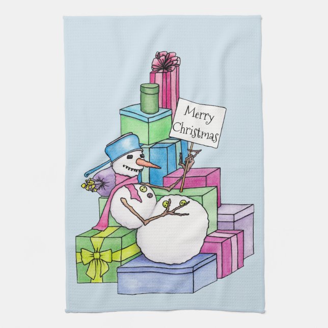 Linge De Cuisine Snowman chahut sur les cadeaux (Vertical)