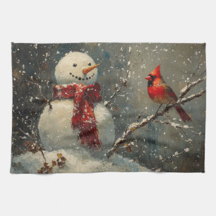 Linge De Cuisine Snowman et une peinture cardinale à l'huile