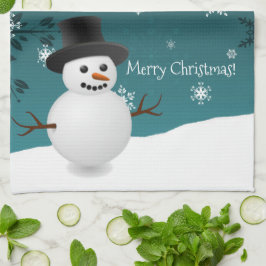Linge De Cuisine Snowman turquoise Winter Scène Noël Cuisine Servie
