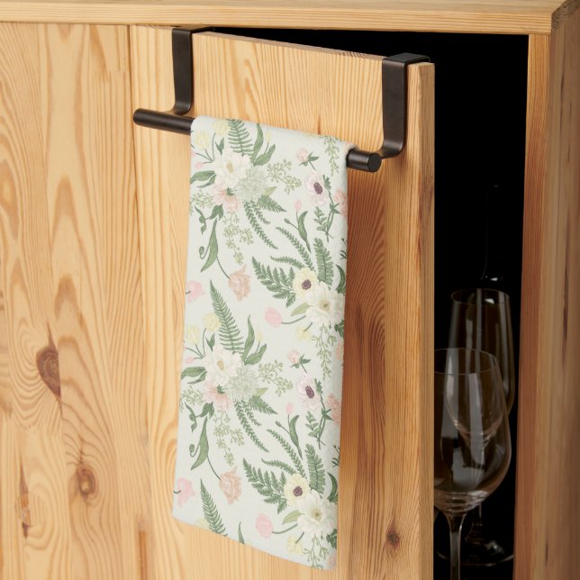Linge De Cuisine Soft Mint Green Garden Motif (Pliage en tiers)