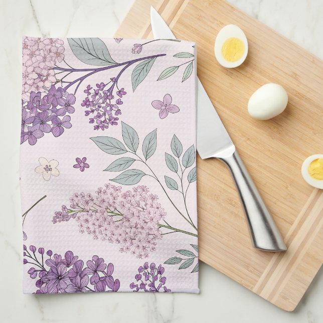 Linge De Cuisine Soft Pink and Purple Lilac Floral Pattern   (Quart Plié)