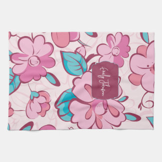 Linge De Cuisine Soft Pink Bloom Floral Pattern Custom Name