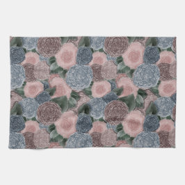 Linge De Cuisine Soft Romance Peony Motif - Muet rose et blues