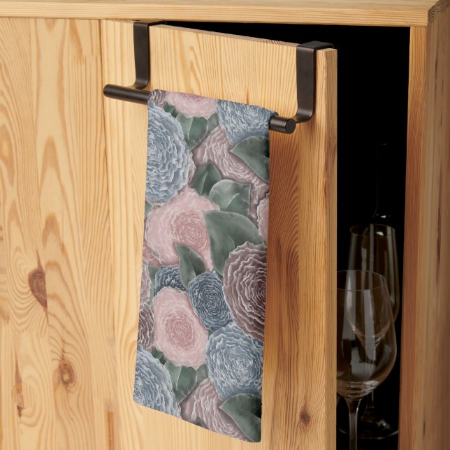 Linge De Cuisine Soft Romance Peony Motif - Muet rose et blues (Pliage en tiers)