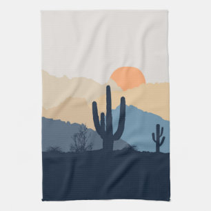 Linge De Cuisine Soleil désert bleu et beige