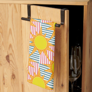 Linge De Cuisine Soleil orange jaune solitaire blanc rose turquoise