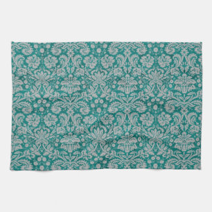 Linge De Cuisine Sombre Damas Turquoise