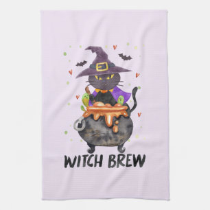 Linge De Cuisine Sorcière - Chat portant une sorcière