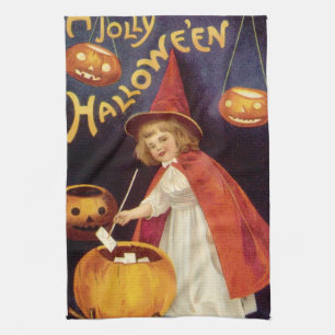 Linge De Cuisine Sorcière vintage joyeuse d'Halloween par Ellen Cla