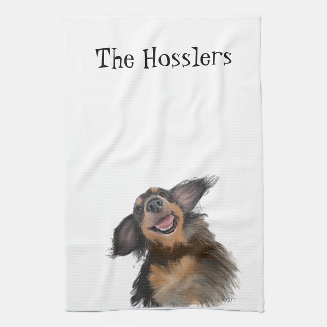 Linge De Cuisine Sourire Long Haired Dachshund Art original (Vertical)