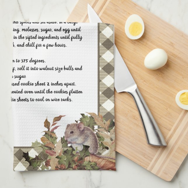 Linge De Cuisine Souris de Noël Saint Recette Keepsaké Tan Plaid (Quart Plié)