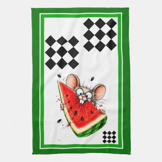 Linge De Cuisine Souris joyeuse mange pastèque (Vertical)