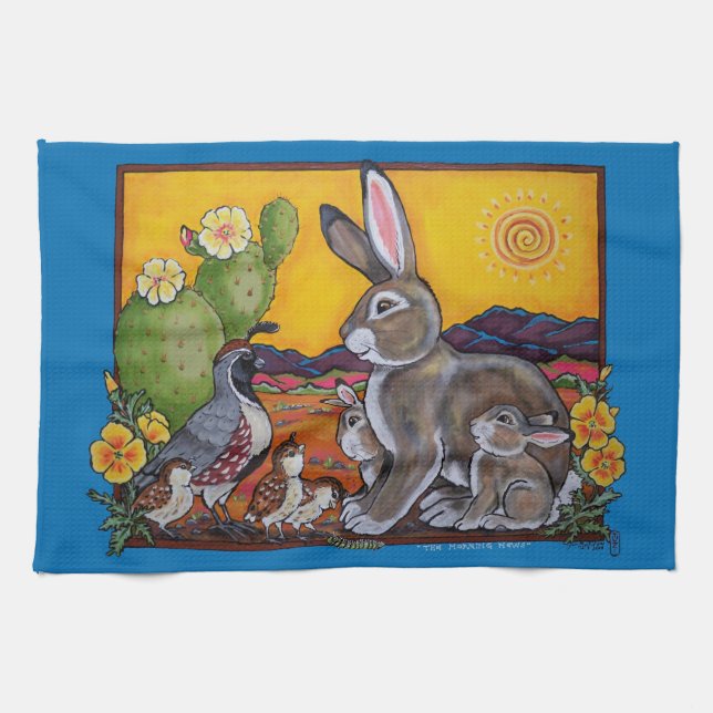 Linge De Cuisine Southwest Desert Animaux Rabbit Quail Cactus migno (Horizontal)