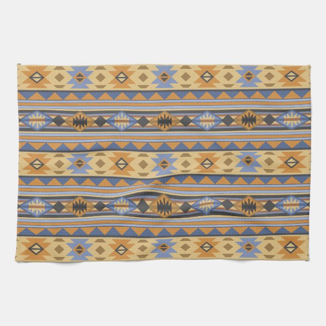 Linge De Cuisine Southwest Design Gold Blue Grey Tribal Motif (Horizontal)