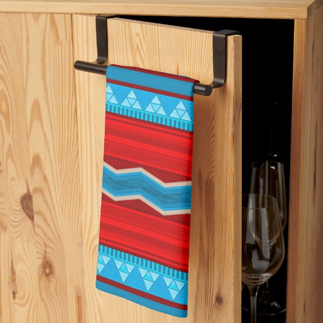 Linge De Cuisine Southwest River Canyon Geometric Red Turquoise (Pliage en tiers)
