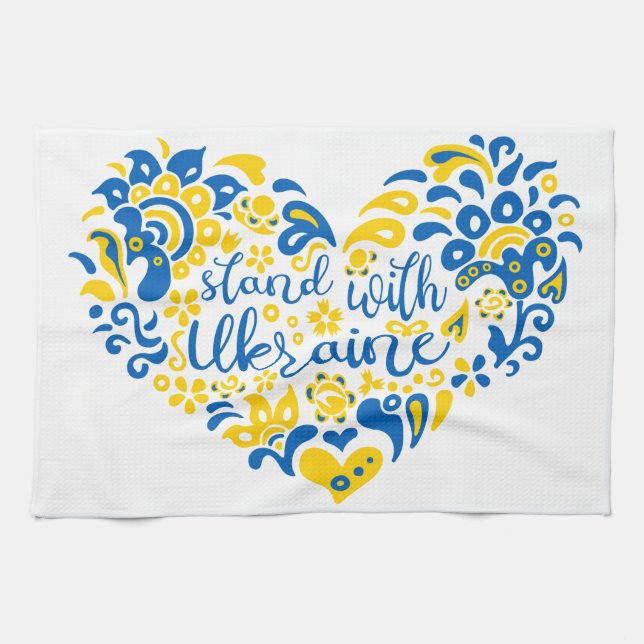 Linge De Cuisine Soyez avec l'Ukraine lettrage et coeur (Horizontal)