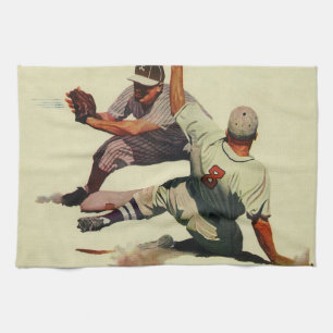 Linge De Cuisine Sports vintages Baseball, Joueur glissant à la mai