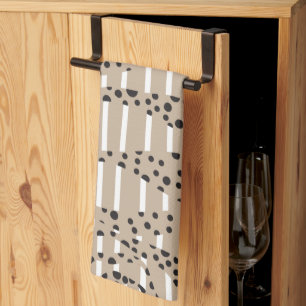 Linge De Cuisine Spots et bandes 2 - Taupe, Noir et Blanc