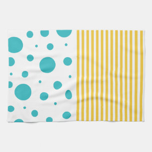 Linge De Cuisine Spots et rayures - Turquoise et Jaune