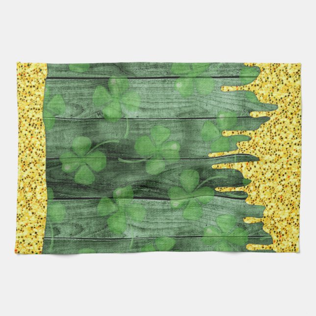 Linge De Cuisine St. Patrick's Day Shamrock Parties scintillant Gol (Horizontal)