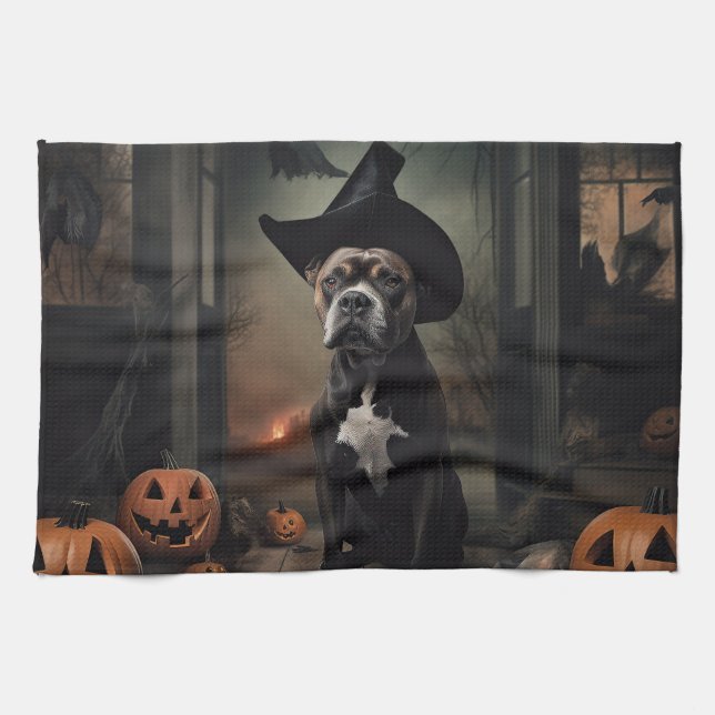 Linge De Cuisine Staffordshire Terrier Citrouilles Halloween effray (Horizontal)