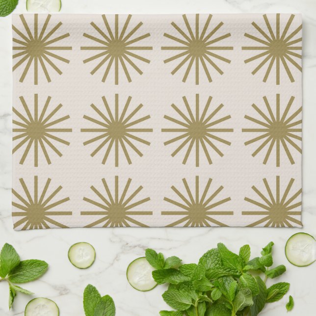 Linge De Cuisine Starburst Motif Gold & Linen Blanc (Plié)