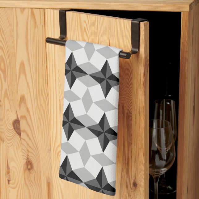 Linge De Cuisine Starbust noir et gris et Motif Rhombus (Pliage en tiers)