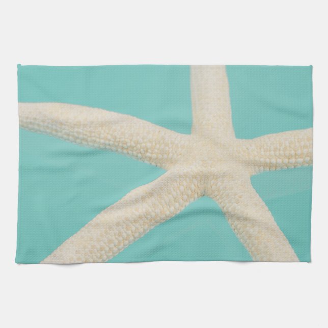 Linge De Cuisine Starfish élégant océan moderne plage turquoise (Horizontal)