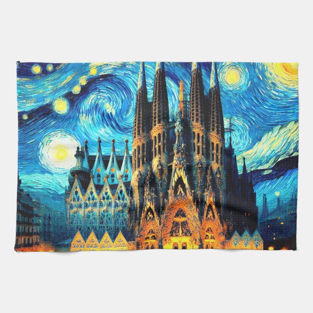 Linge De Cuisine Starry Sagrada Familia Barcelona (Horizontal)