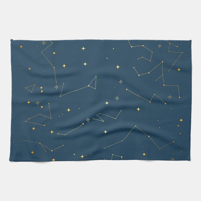 Linge De Cuisine Stars de constellation céleste marine et or (Horizontal)