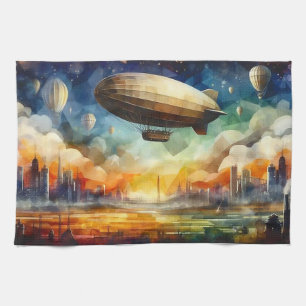 Linge De Cuisine Steampunk Skyline avec Zeppelin Kitchen Towen