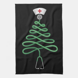 Linge De Cuisine Stethoscope Sapin de Noël Infirmière Tenue de bloc