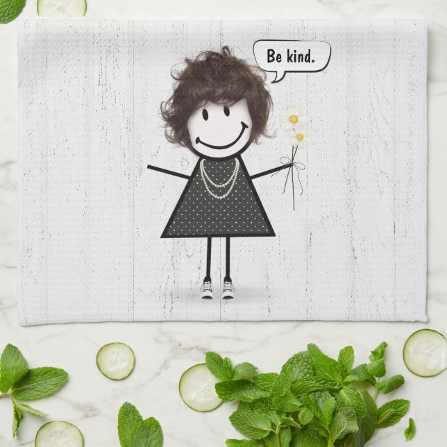 Linge De Cuisine Stick Figure Girl with Daisies and Quote (Plié)