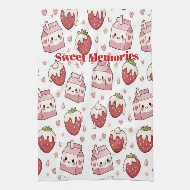 Linge De Cuisine Strawberries and Milk Kitchen Towel (Vertical)
