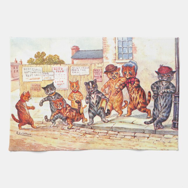 Linge De Cuisine Street Fight Cats by Louis Wain Tea Towne (Horizontal)