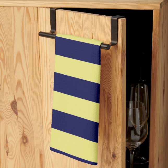 Linge De Cuisine Stripes in Navy Blue and Yellow (Pliage en tiers)