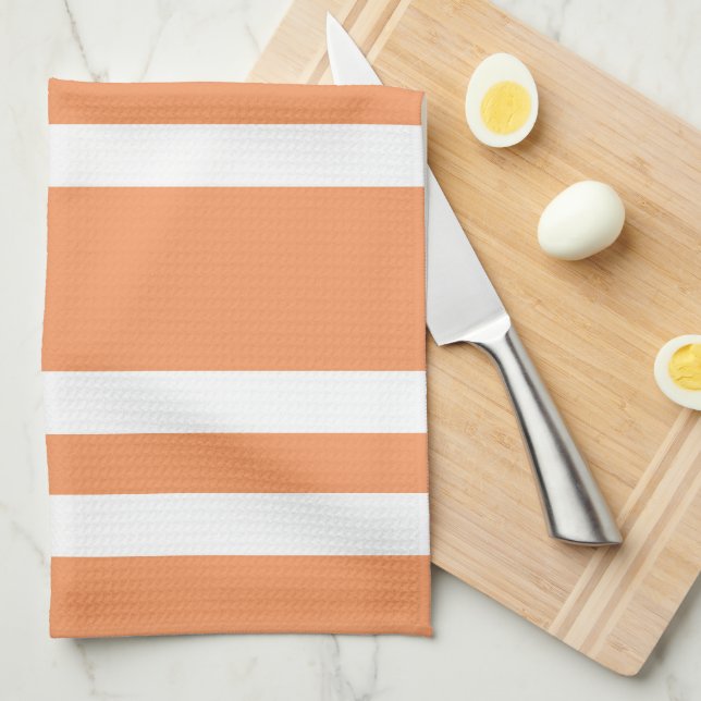 Linge De Cuisine Stripes orange et blanc (Quart Plié)
