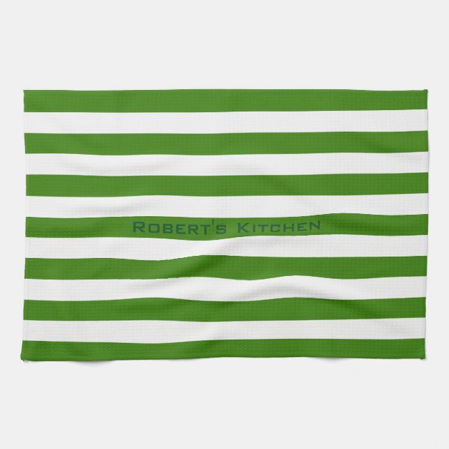 Linge De Cuisine STRIPES vert réglable avec nom (Horizontal)