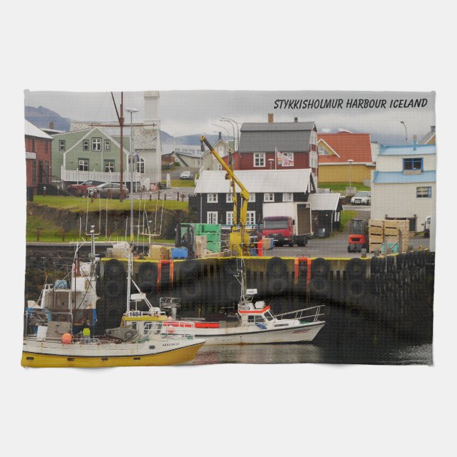 Linge De Cuisine Stykkisholmur Harbour Islande Tea Towel (Horizontal)