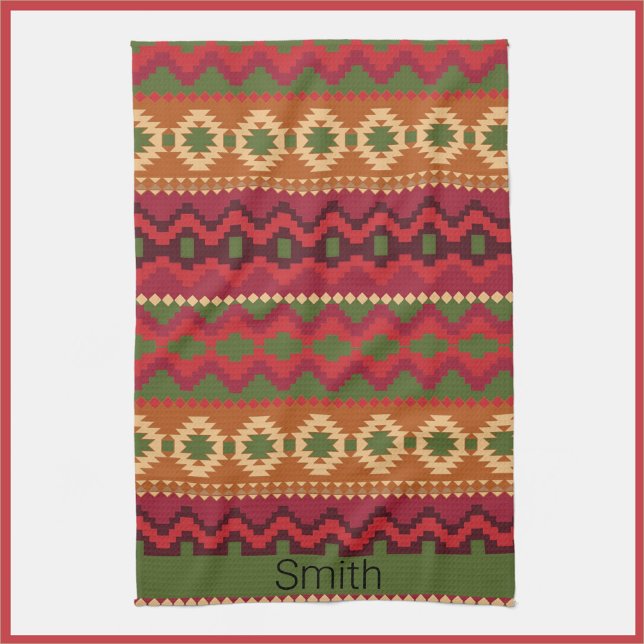 Linge De Cuisine Style Aztec sud-ouest rose vert et Brown (Bookmark my store! https://www.zazzle.com/store/capricepetit)
