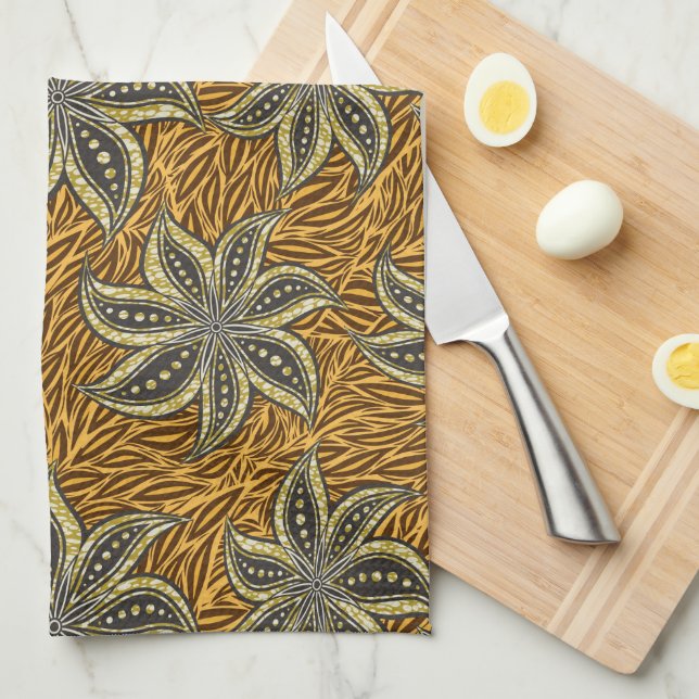 Linge De Cuisine Style Batik Floral Abstrait africain (Quart Plié)