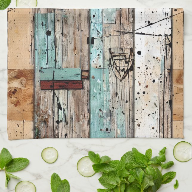 Linge De Cuisine style Cabine cool rustique en bois peint (Plié)